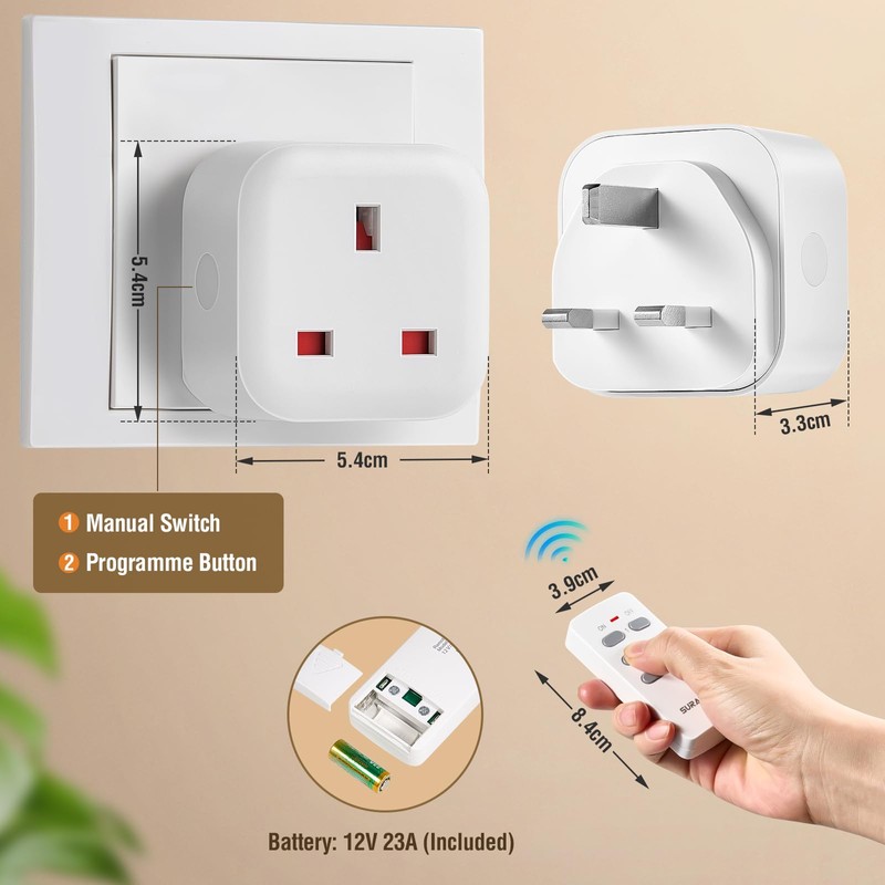 SURAIELEC Remote Control Plug Socket UK, 100Ft Wireless Light Switch,