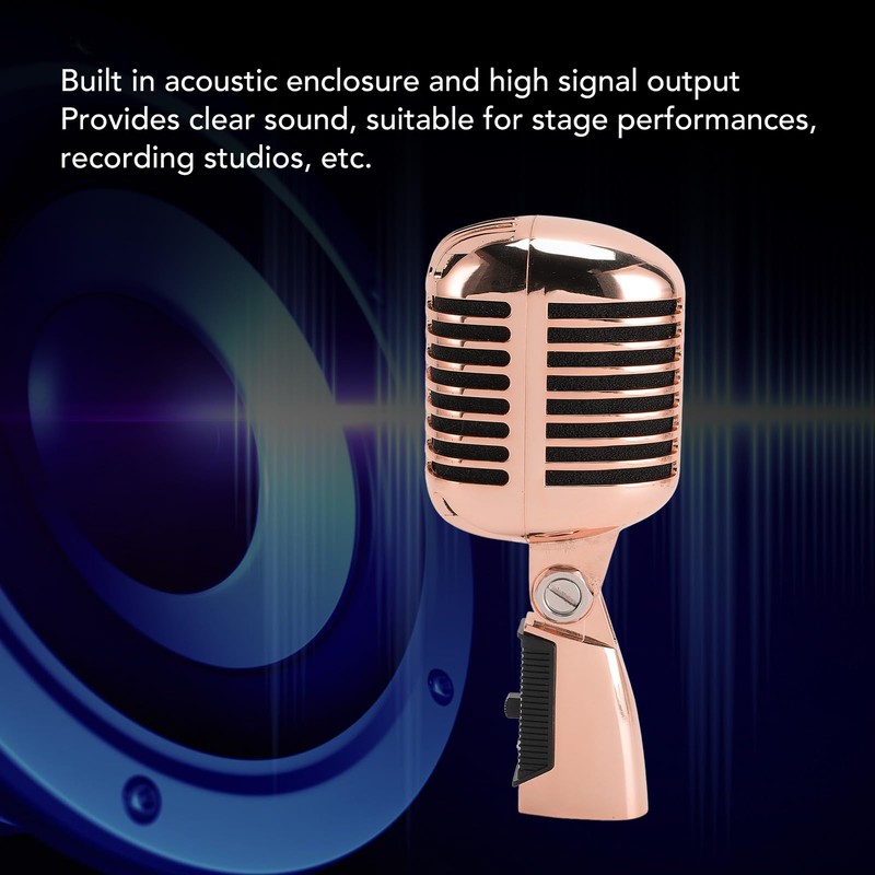 Professional Vintage Wired Microphone, Zinc Alloy Retro Dynamic Vocal Microphone