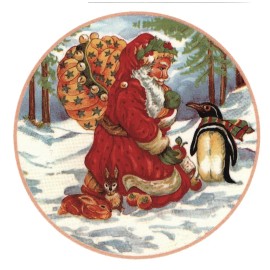 Captive Decals Christmas Santa Penguin Snow 4 pcs 2-3/4" Waterslide Ceramic Decals