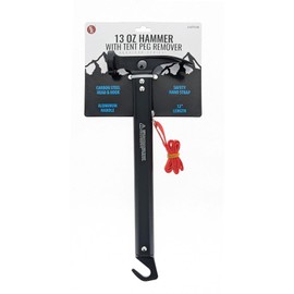 SE 12" Black Aluminum Claw Hammer with Tent Peg Remover - 13oz, Carbon Steel Head, Wide Digging Claw, Flat Face, Safety Hand Strap - Ideal for Camping & Outdoor Use