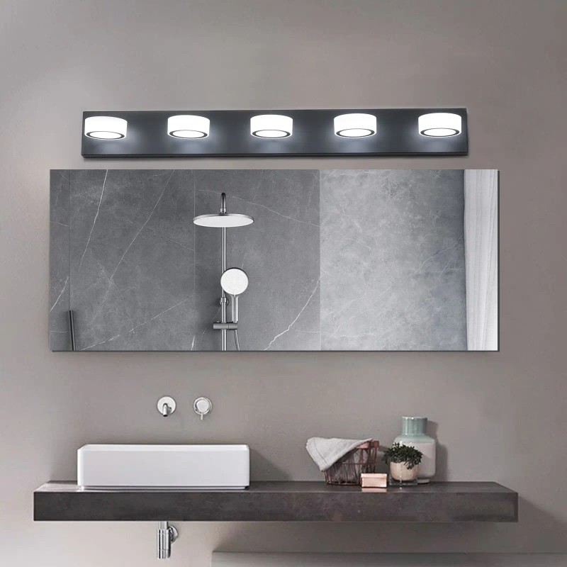 Modern 5-Light LED Vanity Light Fixture 37 Inch Black Aluminum