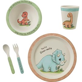 Precious Moments Dinosaur Toddler Plate Set | You’re Dino-mite Bamboo 5-Piece Mealtime Gift Set | Baby Shower Gift | 1st Birthday Gift