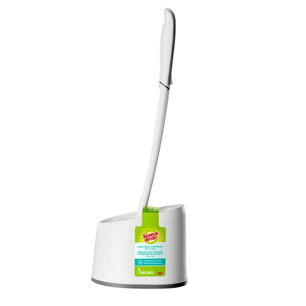 Scotch-Brite Toilet Brush with Caddy (4.4" x 16.4"), Under the Rim Head, Toilet Brush and Holder