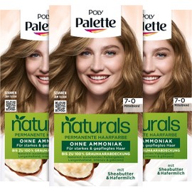 Poly Palette Naturals Permanent Colouration 7-0 Medium Blonde (3 x 115 ml), Nourishing Hair Colour without Ammonia, Colouration for up to 100% Grey Coverage
