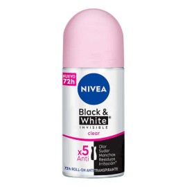 Antitranspirante Nivea Black & White Invisible Clear roll on de 50mL