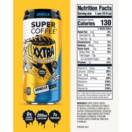 Super Coffee XXTRA, Keto Protein Coffee (0g Added Sugar, 7g Protein, 130 Calories) [Vanilla] 15 Fl Oz, 12 Pack | Iced Smart Coffee Drinks - SoyFree GlutenFree
