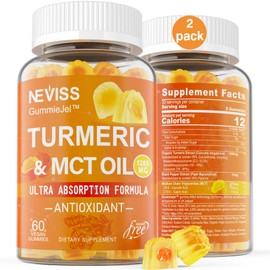 NEVISS Turmeric Curcumin Gummies for Adults, with Medium Chain Triglycerides (MCT) Oil, Black Pepper Extract, Ultra Absorption, Sugar Free, 120 Gummies, 60 Servings