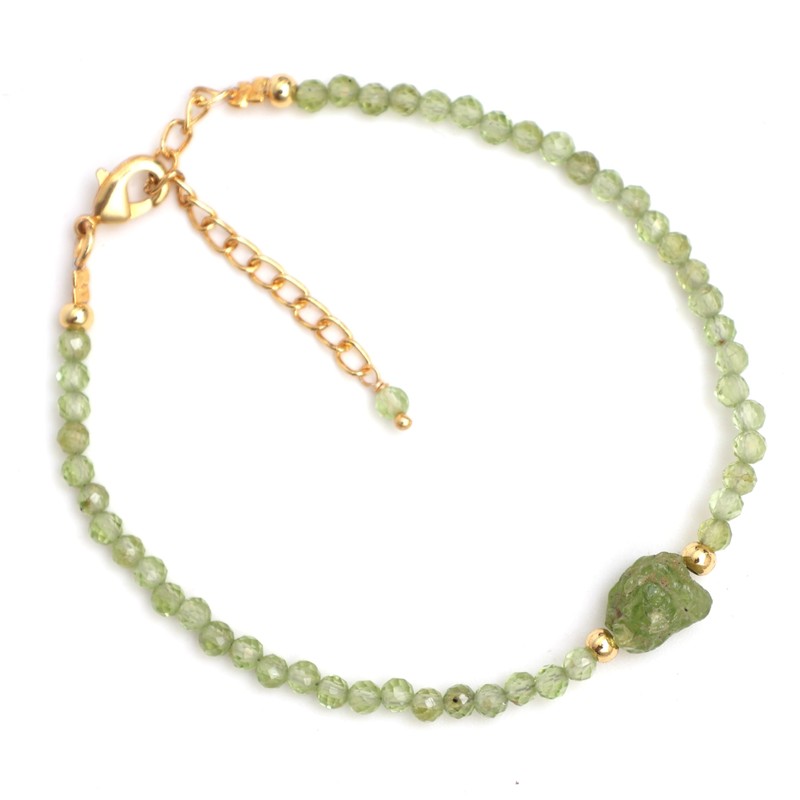 Gempires Natural Peridot Crystal Bracelet for Girls, 3 mm Round