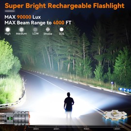 LED Flashlight High Lumens，3000 Lumens Super Bright Flashlight Rechargeable Flash light with 11 Modes & IPX7 Waterproof, Powerful Camping Flashlight for Home, Camping, Outdoor, Emergency, Work