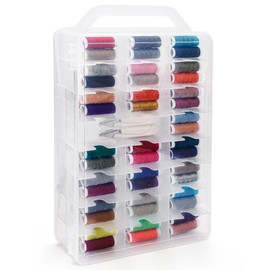Double Sided Thread Storage 46 Grid Sewing Thread Organizer, Portable Thread Box Clear Organizer Boxes for Embroidery Sewing Threads, Spools, Floss and Other Small Items