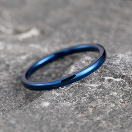 THREE KEYS JEWELRY 2mm Blue Womens Charming Jewelry Titanium Polished Wedding Ring Bands for Women Engagement size 8.5