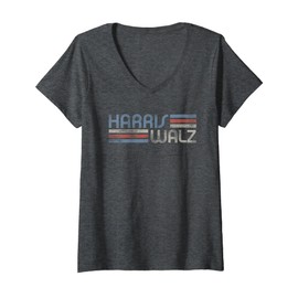 Womens Harris Walz 2024 Retro Faded Stripes Harris Waltz 2024 V-Neck T-Shirt
