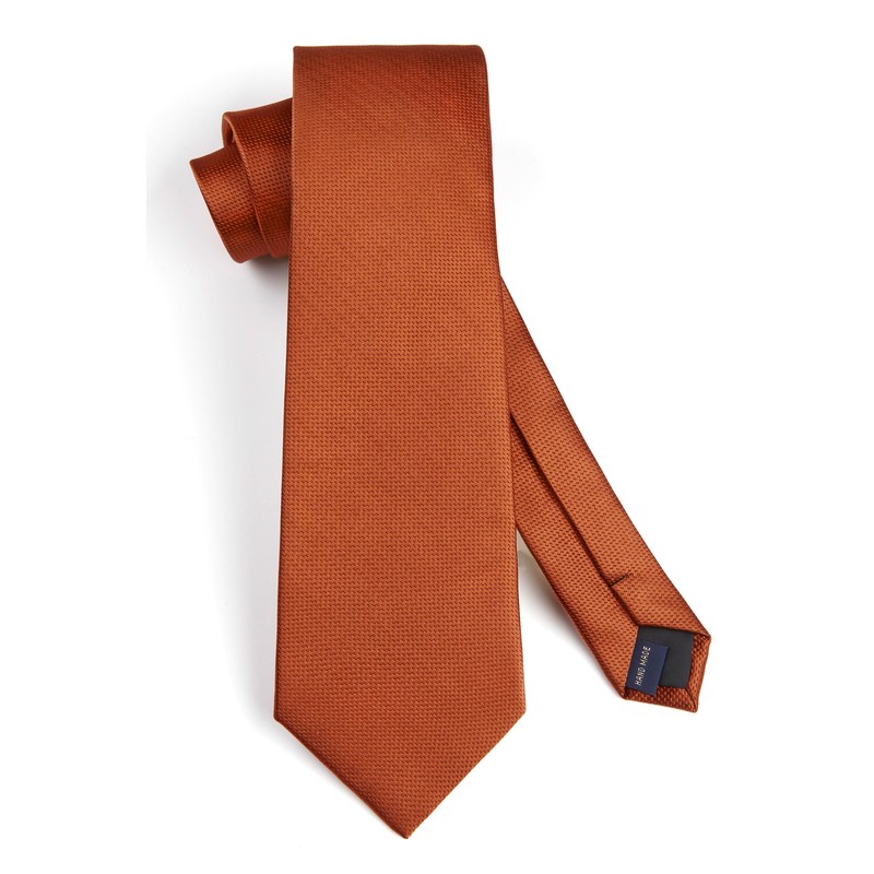 HISDERN Men's Orange Tie Rust Tie and Pocket Square Towel