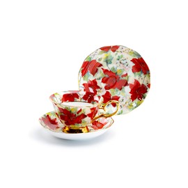 Grace Teaware Poinsettia Gold Bone China Tea Cup and Saucer