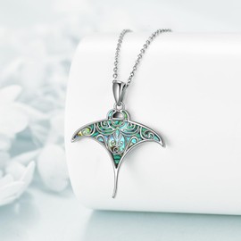 URONE Manta Ray Necklace 925 Sterling Silver Stingray Pendant With Abalone Shell Ocean Sea Animal Jewelry Gift