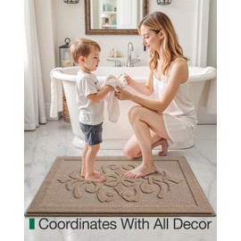 LUMI Ultra Absorbent Bathroom Rug Non Slip Rubber Backing, Machine Washable Bath Mat Soft Premium Microfiber, Elegant Floral Bath Rugs Quick Dry for Bathtub and Shower Floor, Decor, 24x36, Beige