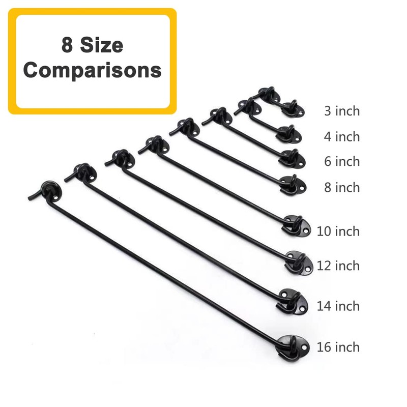 Cabin Hook Gate Hook Lock Black,150mm Stainless Steel Heavy Duty