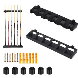 YGCQFH 6 Cue Billiard Cue Holders, Wall Mounted Cue Holders, Includes 6 Protective Covers for Pool Cues, Pool Cue Holder for Storing Billiard Cues, Space Saving Accessories for Billiard Room & Club