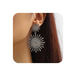 Yheakne Boho Large Sunburst Earrings Gold Sunbeam Earrings Exaggerated Sunburst Stud Earrings Geometric Sun Drop Earrings Jewellery for Women (Gold), Zinc