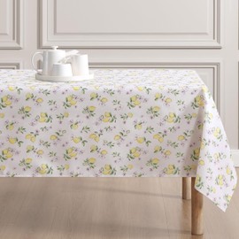 Laura Ashley Decorative Tablecloth, Wrinkle and Stain Resistant, Spillproof Water Repellent, Easy Care Washable Polyester Fabric for Dining, Kitchen, Holiday and Party, 60" x 120", Lemon Floral