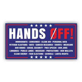Magnet Sticker Hands Off Social Magnetic Activism Resist Security and Medicare Blue for Bumper, Refrigerator, Car, Truck 7.5x3.75in