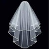 ZIYAN White Double Ribbon Edge Center Cascade Bridal Wedding Veil