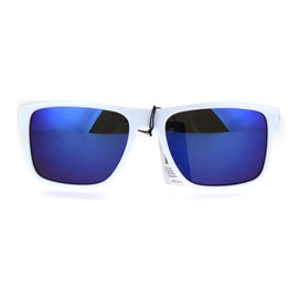 Kush Mens White Color Mirror Rectangular Sport Gangster Sunglasses Blue Mirror