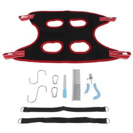 Dog Grooming Hammock Set Breathable Safe Restraint Bag Pet Grooming Sling with Nail Clipper Comb for Puppy Cat Black Red Edge 10 Piece Set L