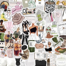 50 PCS Clean Girl Stickers for Teen, Waterproof Aesthetic Stickers for Water Bottles,Laptop Scrapbook Journaling Phone Decorative Decals for Kids Girls Teens Adults