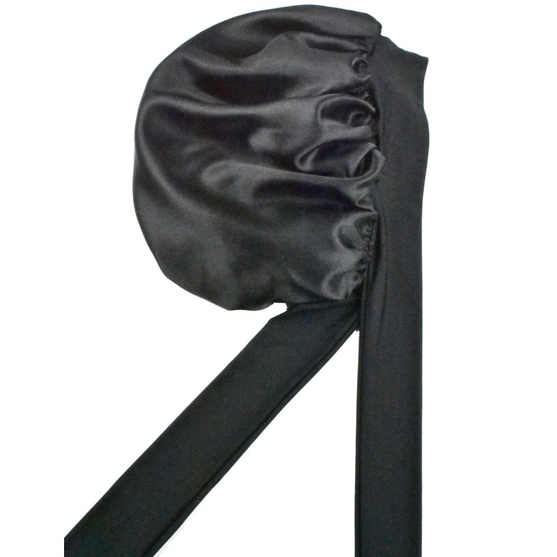 Black Double Layer Silk Bonnet for Sleeping Women Long Curly