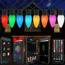 BYIUA Smart C9 Christmas Outdoor Lights, 66FT 100 LED APP Remote Control String Lights, DIY Chasing Xmas Lights, RGB Color Changing with Timer & Music Sync for Holiday Xmas Tree Decoration