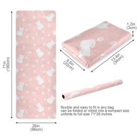 GOODOLD Cute Cats Pink Yoga Mat, 71 x 26 Inch Non-slip Yoga Mats Folding Travel Exercise Mat Indoor Outdoor Gym Pilates with Storage Bag for Women Men