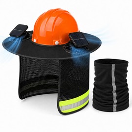 JinluCare Hard Hat Solar Fan Shade, Dual 600mAh Solar Fans, 3-Speed Type-C Rechargeable Cooling Helmet Cover, Wide Brim Reflective Sun Protection for Construction & Outdoor Work (Black)