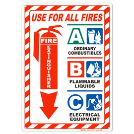 Brimar - 7 x 10" - Fire Extinguisher Use on All Fires Sign - Polyethylene Plastic - Easy Installation - Universal Application