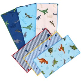 Cluster Kids Half Handkerchief Set of 6 [Completely Made in Japan] Gauze Handkerchief Cute Pattern Half Handkerchief Dinosaur Pattern Y-Dinosaur Set