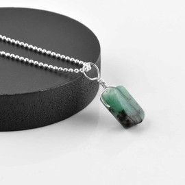 Natural Raw Emerald Gemstone Pendant Necklace, Rough Crystals, Energy Stone, Healing Crystals, Silver Plated Chain, Gift for Women, May Birthstone, Dainty Necklace, Gemstones Jewelry 18 inch