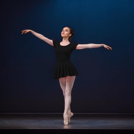 speerise Womens Short Sleeve Skirted Leotard with Built-in Panty, Adult Ballet Dance Scoop Neck Unitard for Gymnastic, Black, Large