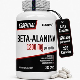 Beta Alanina 1200 mg por Porción TESTROL Essential, Preentreno sin Estimulantes ni Cafeína, para Fuerza, HIIT y Cross Training, 200 Cápsulas, 100 Porc