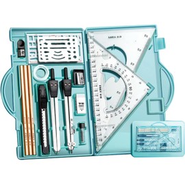 Walquicks Juego de Matemáticas Geométricas, Juego de Geometría Profesional para Artistas y Estudiantes, Herramientas de Dibujo, Suministros de Dibujo, Juego de 16 piezas(Transparente)