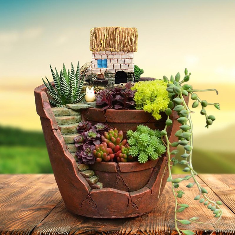 Plants Potted Resin Flower Pots Sweet House Fairy Garden Planter