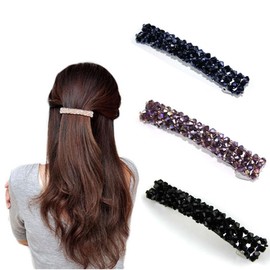 RY-EARL Pack of 3 Hair Clips Women's Crystal Hair Clips Girls for Thin Hair Thick Hair Rectangular French Automatic Hair Clips Hair Pin Flower Large Hair Clips Women Hair Accessories