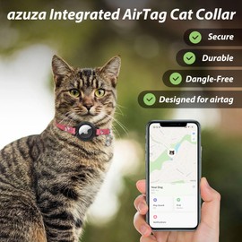 azuza AirTag Cat Collar Breakaway, Integrated Cat Collar with Air Tag Holder Safety Lightweight GPS Tracker Holder for Cats, Pink Butterfly, Cats (8-12inch)