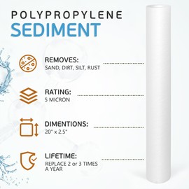 Ronaqua 5 Micron Standard 20" x 2.5" Sediment Water Filter Cartridge, NSF Certified, 4-Layer Filtration for 20” x 2.5” Whole House Systems, Compatible with FPMB5-20, SDC-25-2005/4, VX05-20, 4 Pack