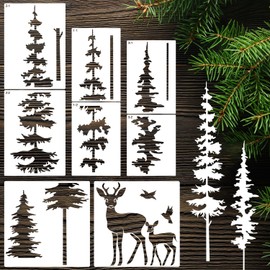 Large Pine Tree Stencils for Painting on Wood Fence Giant Wall Stencils Reusable Forest Tree Mural Templates for Wall Garden Fence Window Furniture