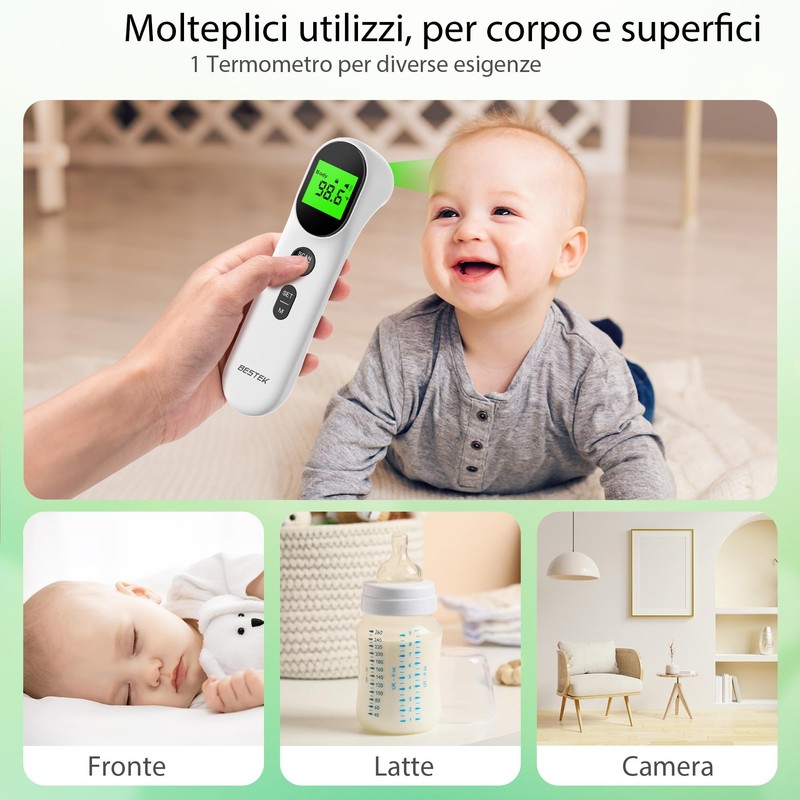BESTEK Termometro Febbre Infrarossi Senza Contatto per Bambini e Adulti