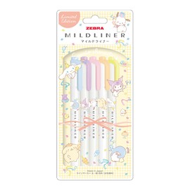 Zebra WKT7-SR2-5C-YC Highlighter, Mildliner, Sanrio, Set of 5 Colors, Gentle Mild