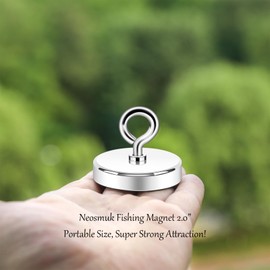Neosmuk Fishing Magnet, 300 lb+ Pull Strong CNC Machined Metal Base with High Powered Magnet, 2” Large Magnet for Remover, Super Strength Magnet with Handle for Tag, Shop, Lifting and Pick up