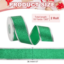 PATIKIL 20 Yards x 1.5" Christmas Ribbon, Metallic Wired Shine Gift Wrapping Ribbons for Craft Birthday Wedding Festival Decoration, Green Silver