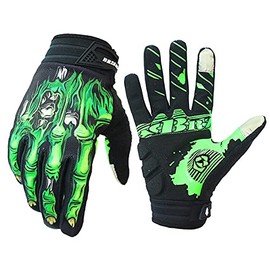 Skeleton Cycling Gloves Motorcycles Gloves Off-Road Vehicle MTB, Bicycle Gloves Shock Absorption Non-Slip Touch Screen Design,for Various Outdoor Sports (M, Green)