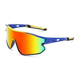 FEISEDY Unisex Youth Sunglasses, Teens Baseball Tennis Sunglasses, UV400 Sports Boys Girls Cycling Shades B4064 (Blue Yellow Frame/Red Mirror)